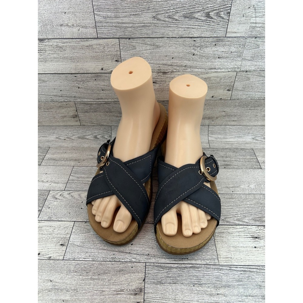 Clarks Collection Navy Blue Cross Strap Buckle Slide Sandals Women Sz 8M Comfort
